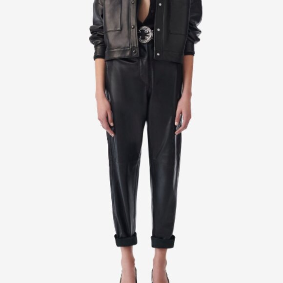 IRO Black Leather lambskin Piper Jogger Jogging Pants sz 36 US S 4 - Picture 1 of 9